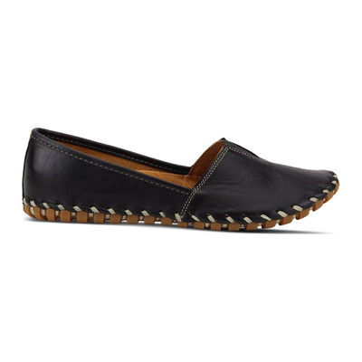Spring Step Kathaleta women's black slip-on shoe, right-facing side view