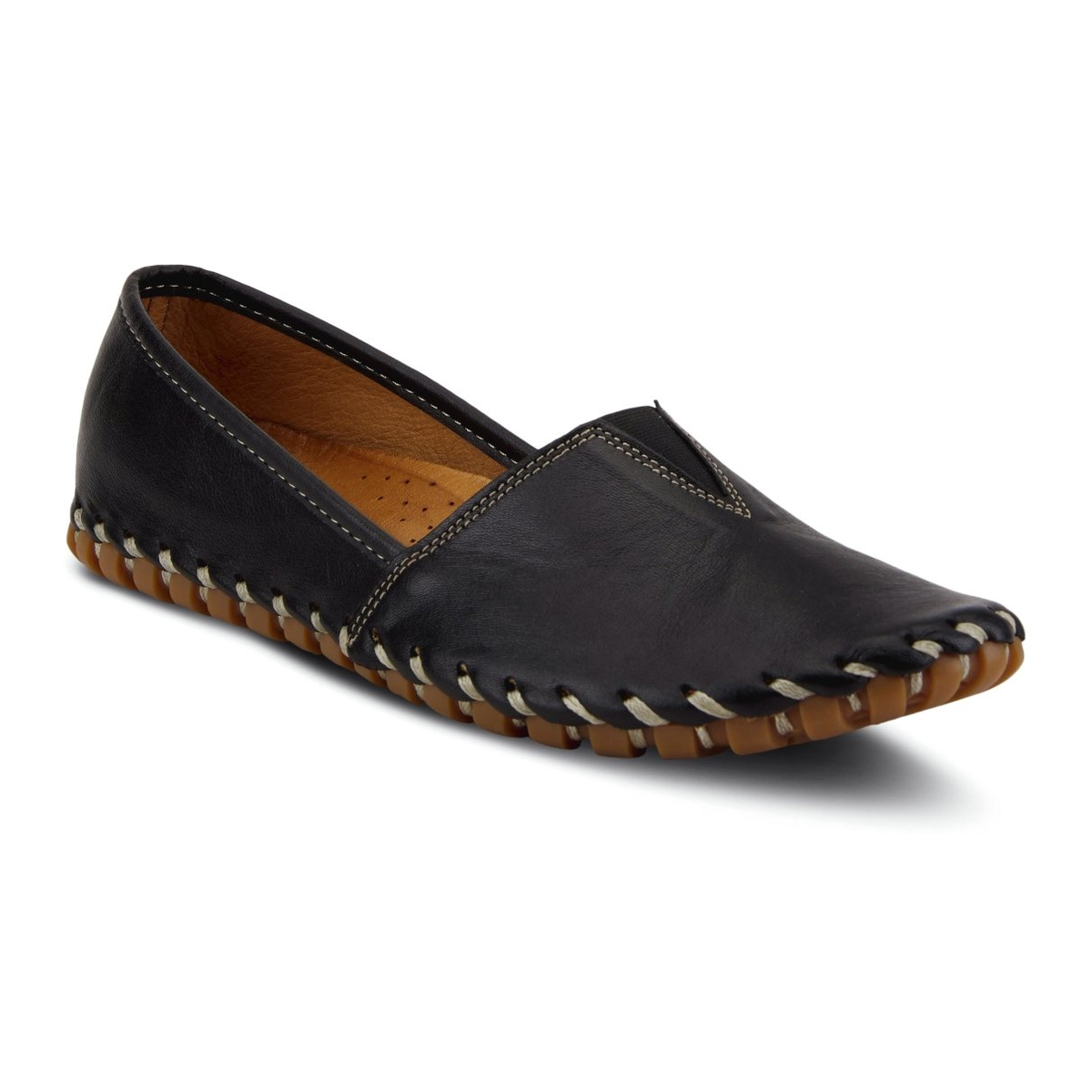 Spring Step Kathaleta women's black slip-on shoe, three-quarter view