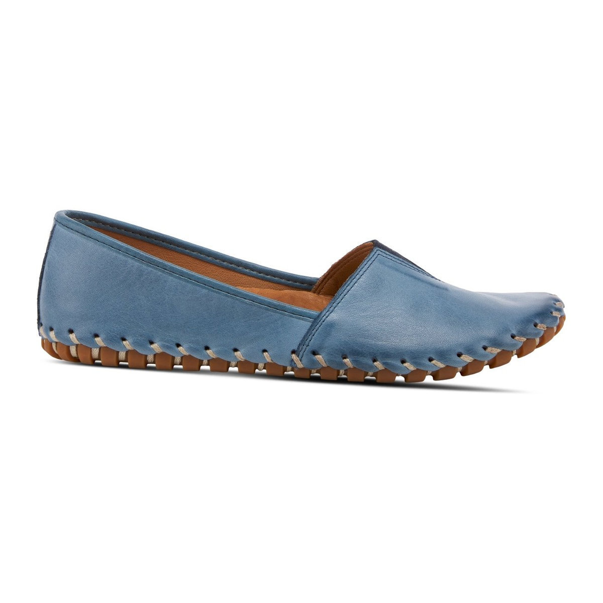 Spring Step Kathaleta women's blue slip-on shoe, right-facing side view