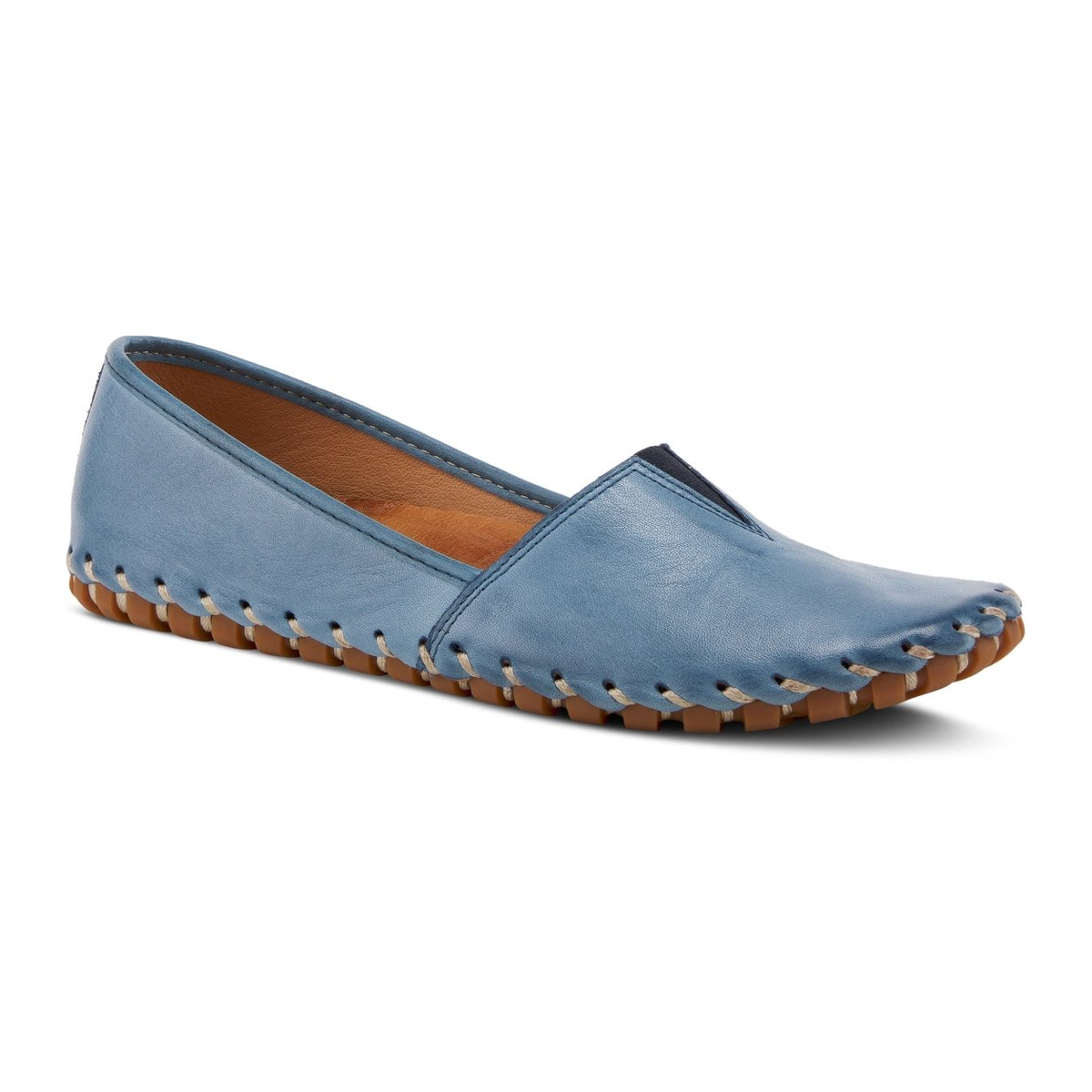 Spring Step Kathaleta women's blue slip-on shoe, three-quarter view