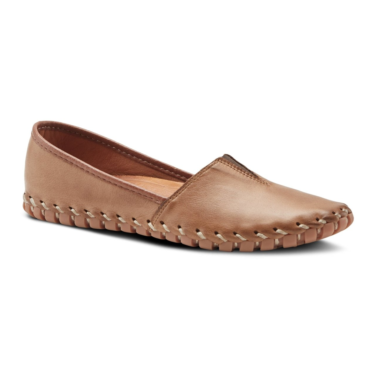 Spring Step Kathaleta women's brown slip-on shoe, three-quarter view