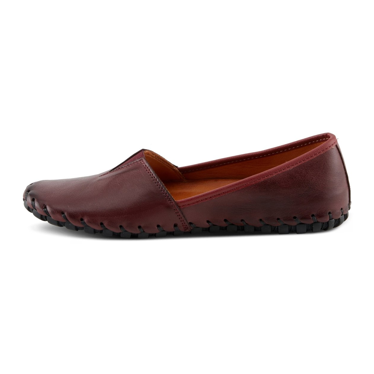Spring Step Kathaleta women's burgundy slip-on shoe, left-facing side view