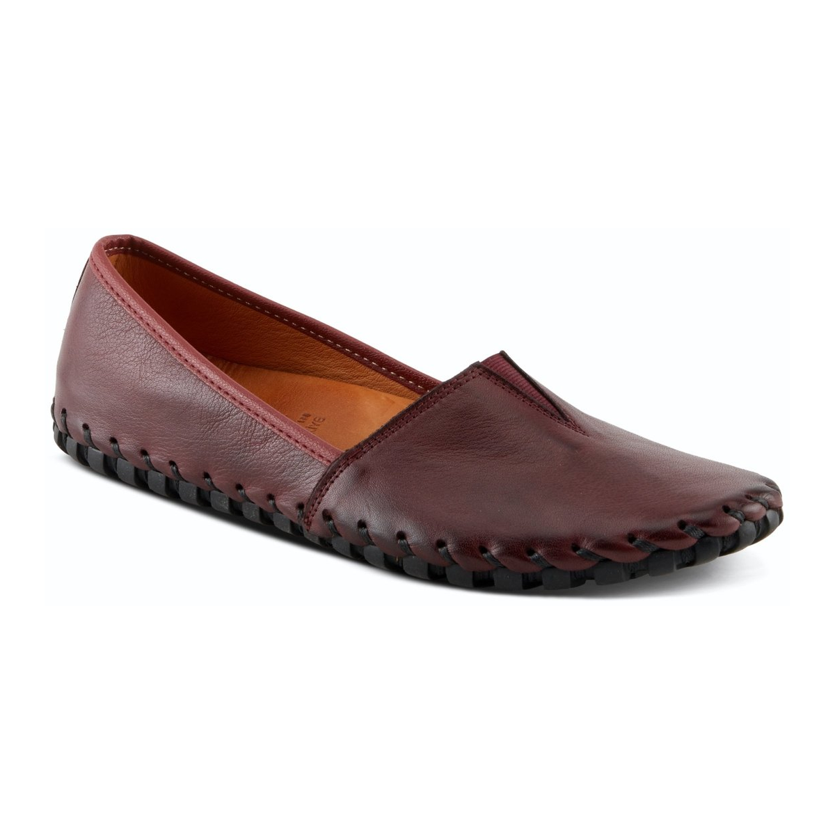 Spring Step Kathaleta women's burgundy slip-on shoe, three-quarter view