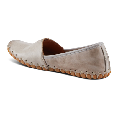 Spring Step Kathaleta women's grey slip-on shoe, rear three-quarter view