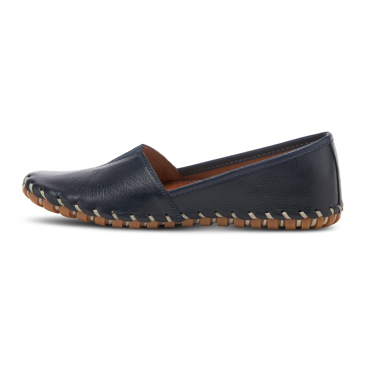 Spring Step Kathaleta women's navy slip-on shoe, left-facing side view