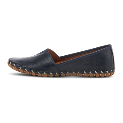 Spring Step Kathaleta women's navy slip-on shoe, left-facing side view