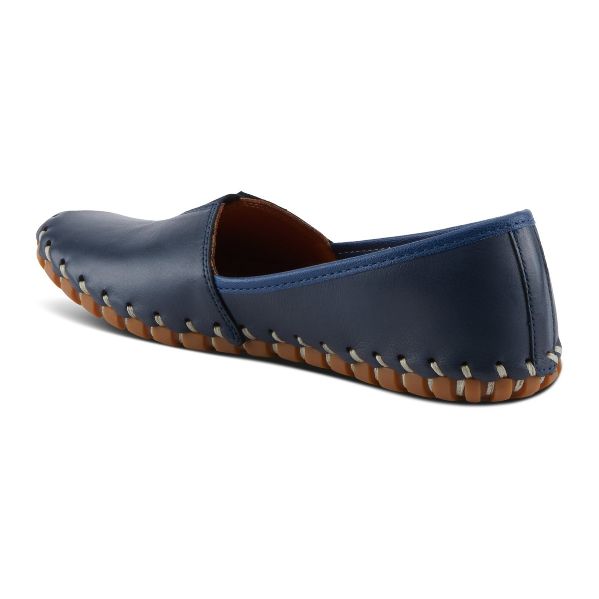 Spring Step Kathaleta women's navy slip-on shoe, rear three-quarter view