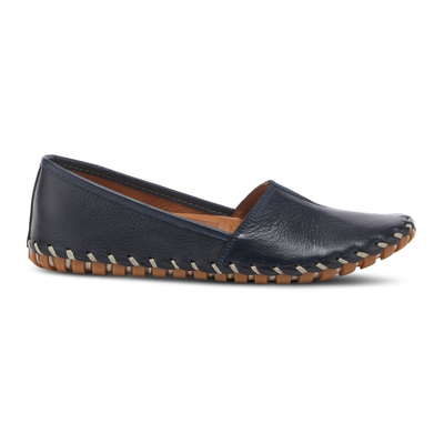 Spring Step Kathaleta women's navy slip-on shoe, right-facing side view