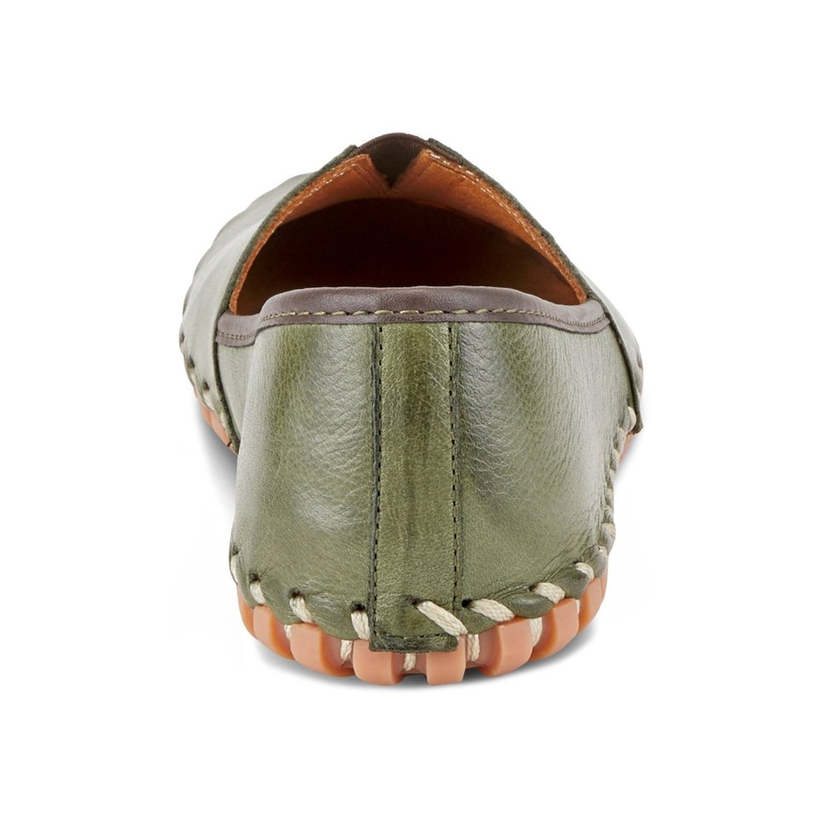 Spring Step Kathaleta women's olive green slip-on shoe, heel view