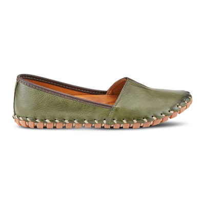Spring Step Kathaleta women's olive green slip-on shoe, right-facing side view