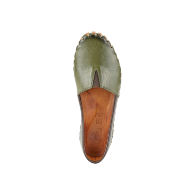 Spring Step Kathaleta women's olive green slip-on shoe, top view