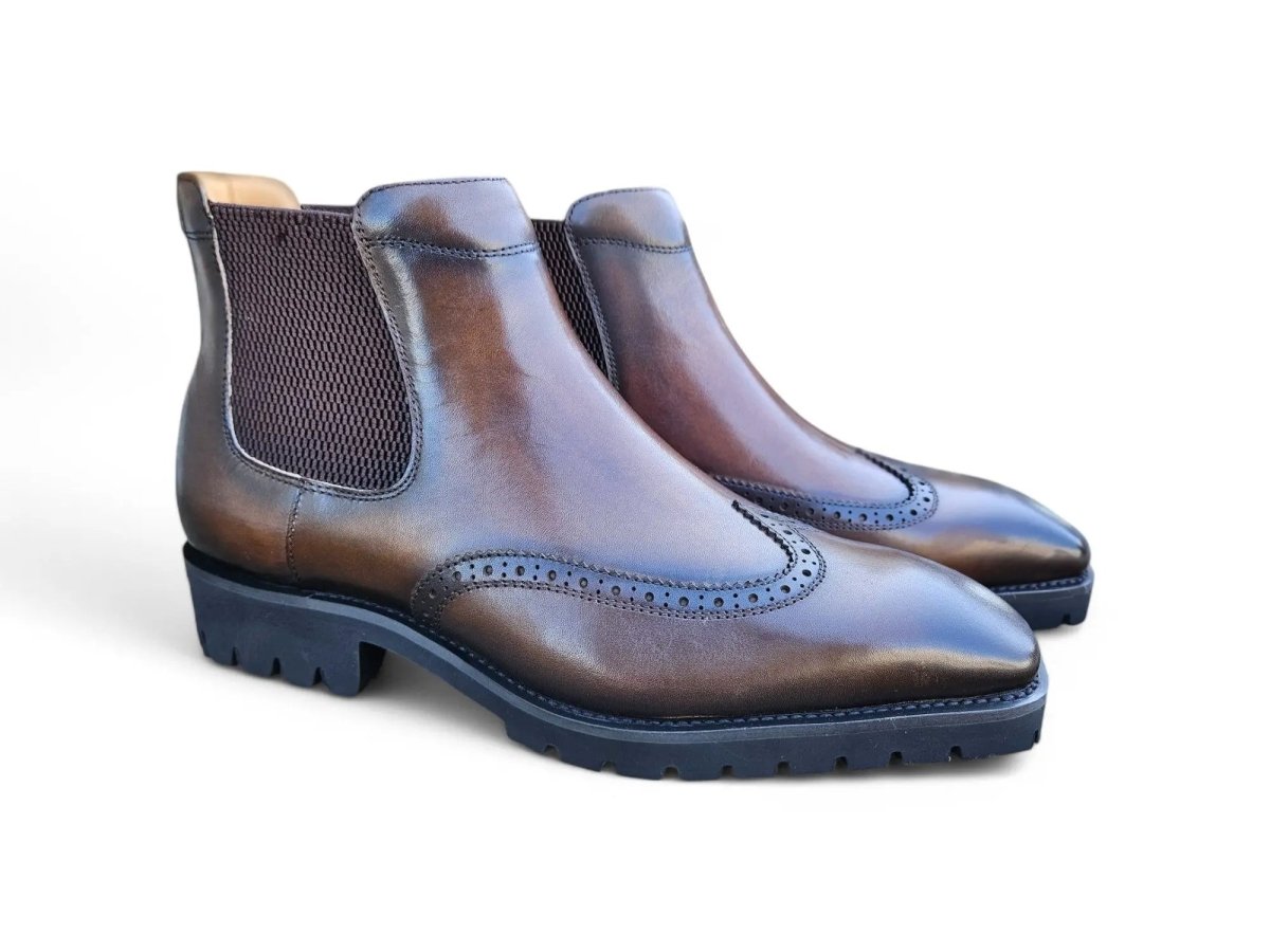 Carrucci Shoes KB Lug Sole Chelsea Boot Wingtip Toe Calf Leather KB51513