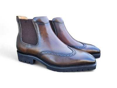 Carrucci Shoes KB Lug Sole Chelsea Boot Wingtip Toe Calf Leather KB51513
