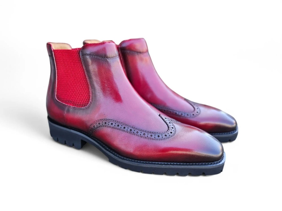 Carrucci Shoes KB Lug Sole Chelsea Boot Wingtip Toe Calf Leather KB51513