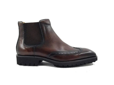 Carrucci Shoes KB Lug Sole Chelsea Boot Wingtip Toe Calf Leather KB51513