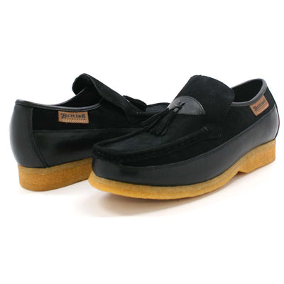 British Walkers King Men's Old School Black Leather and Suede Tassel Slip On Shoes view 1