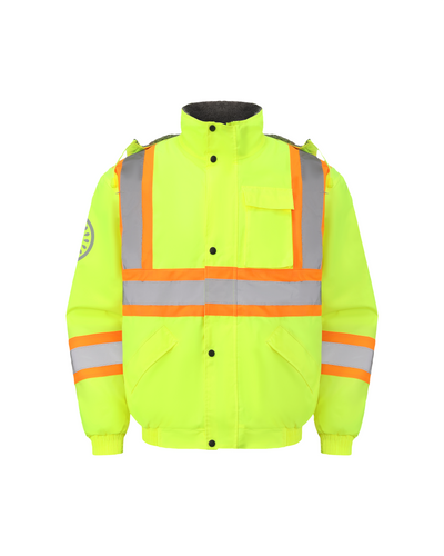 Kiwi High Visibility Hooded & Sherpa Lined ANSI/ISEA 107-2020, Type R, Class 3 Contrast Trimmed Water Resistant Neon Safety Jacket [71100]