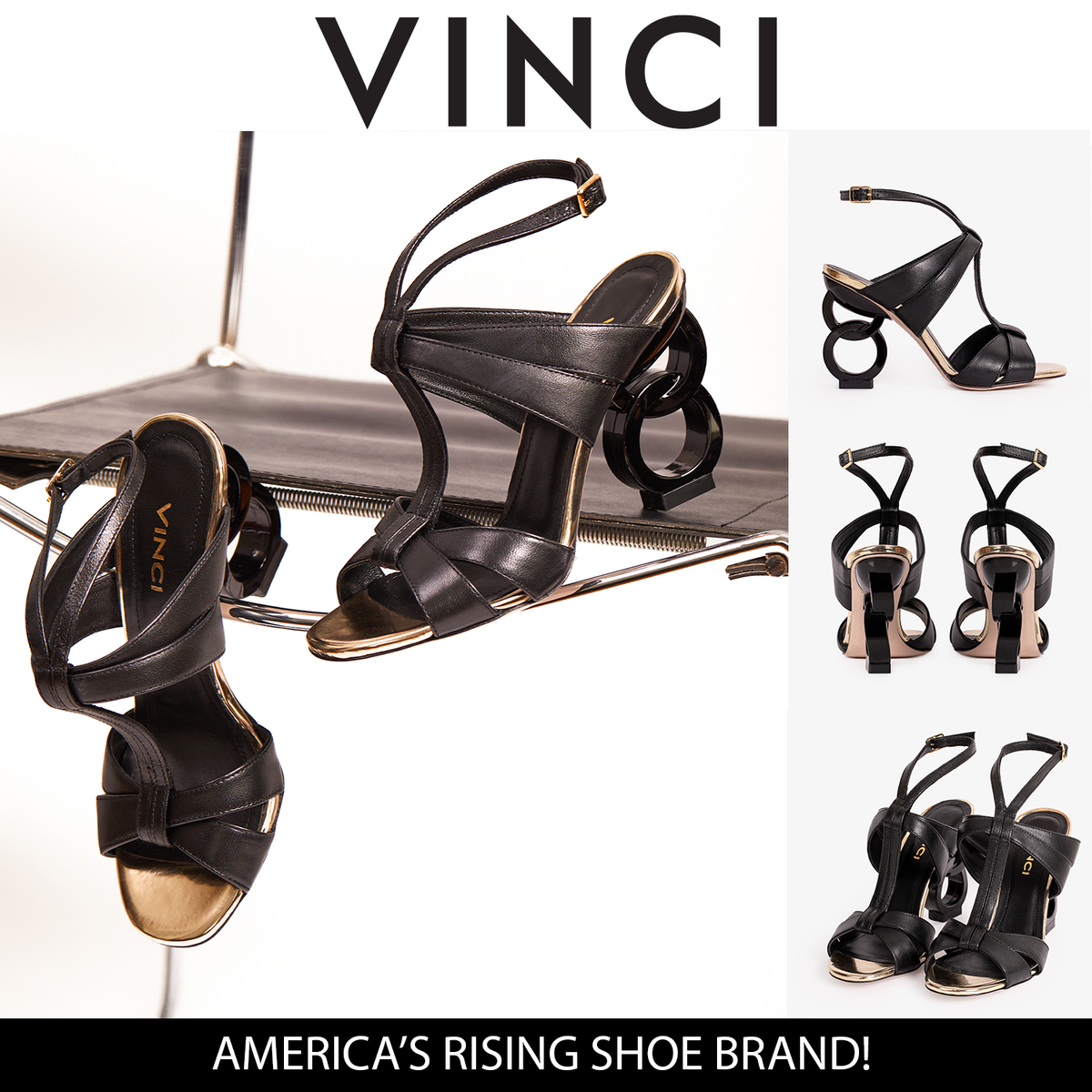 Vinci Leather The Duffryn Black T-Strap Leather Women Sandal – product view 6
