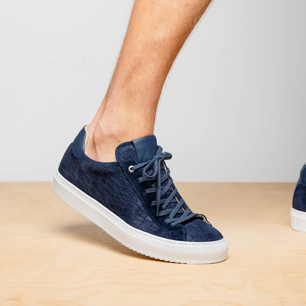 Zelli Italia Men's 66-266-NVY KOBE Crocodile Embossed Italian Sueded Goatskin Sneakers Navy