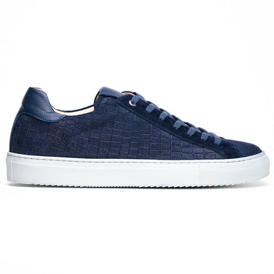 Zelli Italia Men's 66-266-NVY KOBE Crocodile Embossed Italian Sueded Goatskin Sneakers Navy