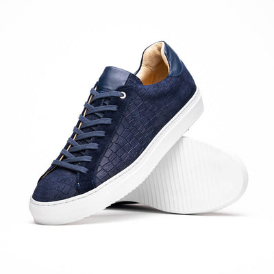 Zelli Italia Men's 66-266-NVY KOBE Crocodile Embossed Italian Sueded Goatskin Sneakers Navy