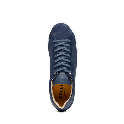 Zelli Italia Men's 66-266-NVY KOBE Crocodile Embossed Italian Sueded Goatskin Sneakers Navy