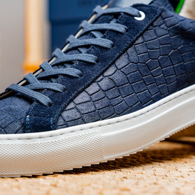 Zelli Italia Men's 66-266-NVY KOBE Crocodile Embossed Italian Sueded Goatskin Sneakers Navy
