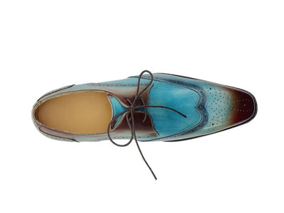 Carrucci Shoes KS Two Tone Wing Tip Blucher Oxford Calfskin KS50369T