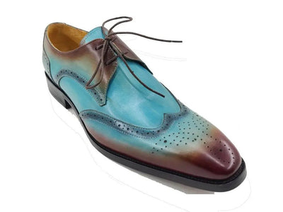 Carrucci Shoes KS Two Tone Wing Tip Blucher Oxford Calfskin KS50369T