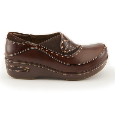 L'Artiste Burbank clogs in Brown, side profile