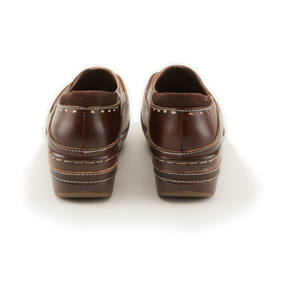 L'Artiste Burbank clogs in Brown, rear view