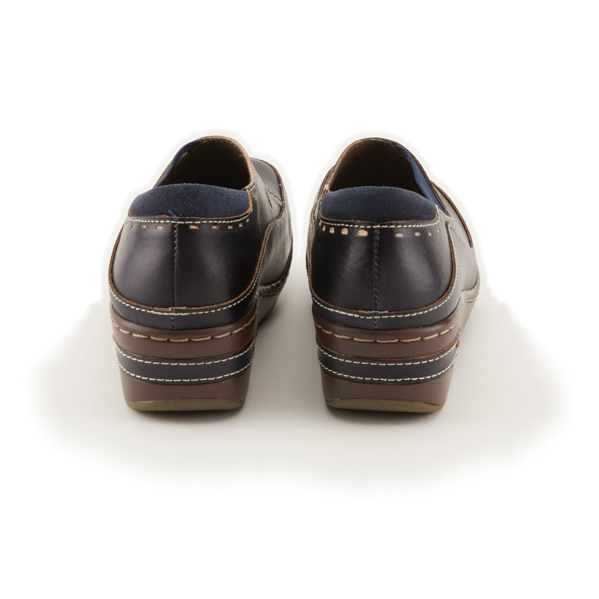 L'Artiste Burbank clogs in Navy, rear view