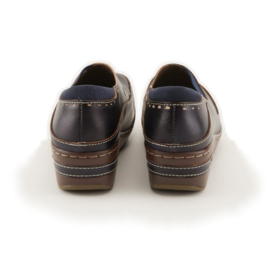 L'Artiste Burbank clogs in Navy, rear view
