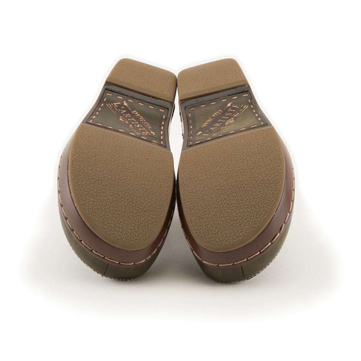 L'Artiste Burbank clogs in Olive Green, outsole view