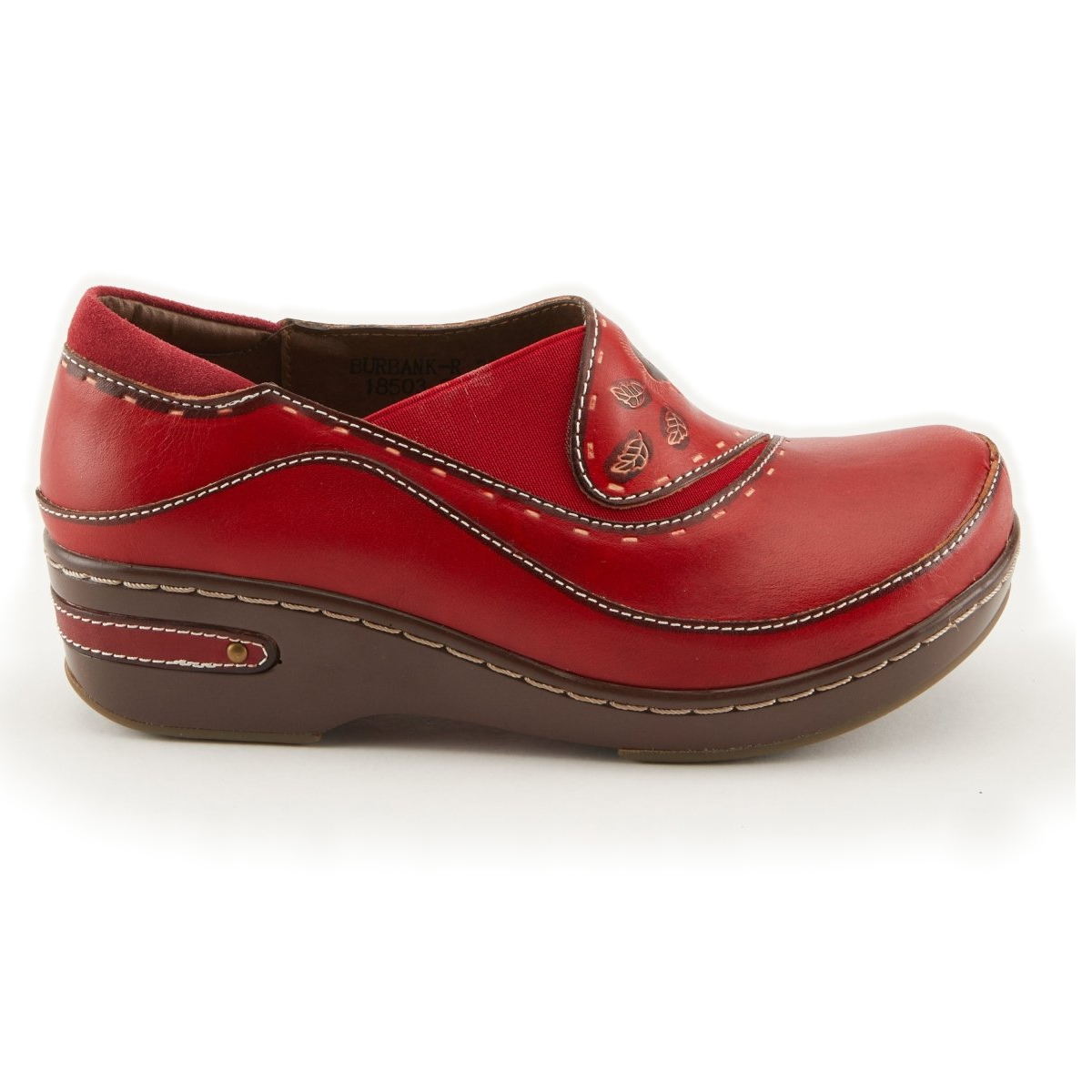 L'Artiste Burbank clogs in Red, side profile