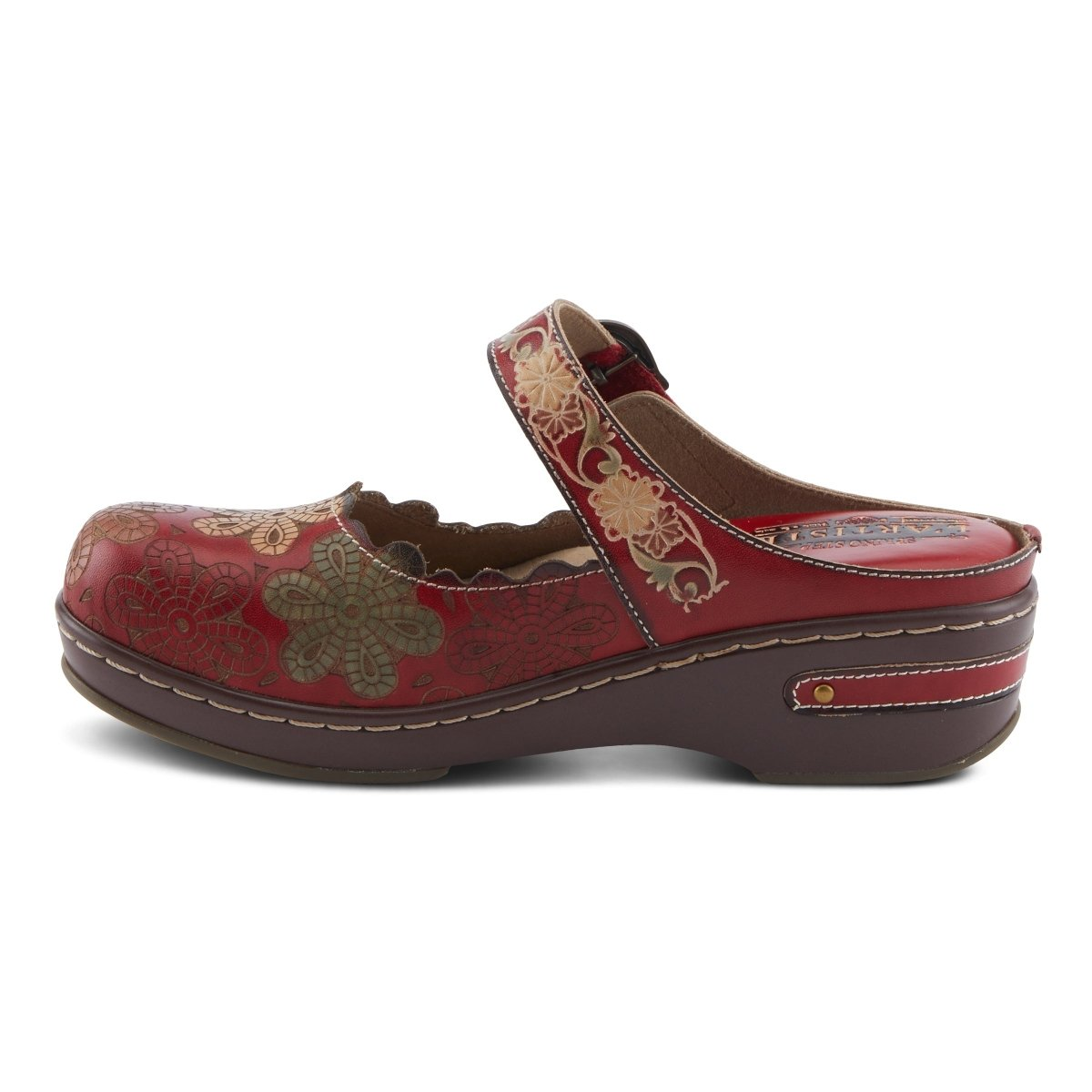 L'Artiste Flochino Red Multi clog, inner side profile