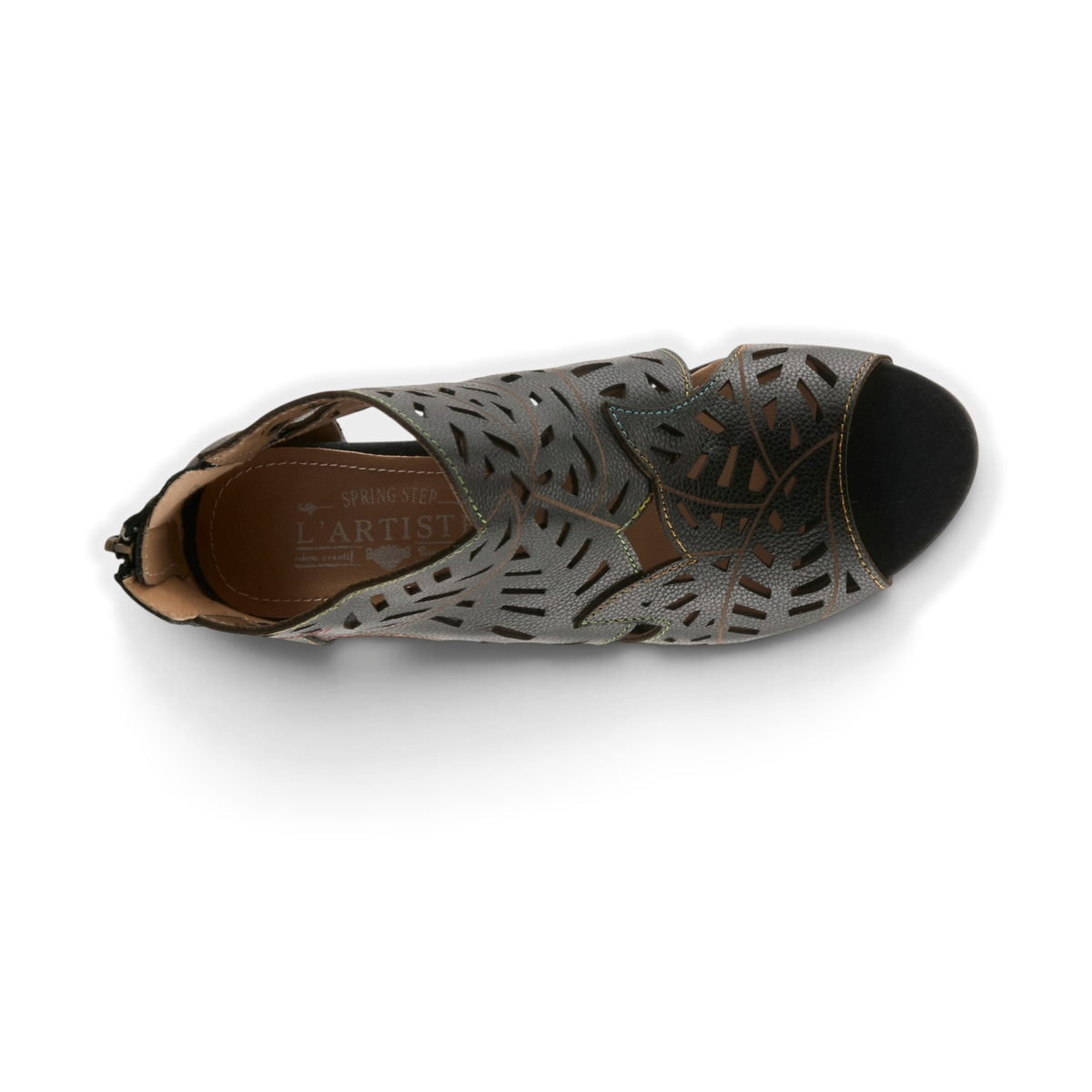 L'Artiste Icon Black sandal, overhead view; original manufacturer product photograph