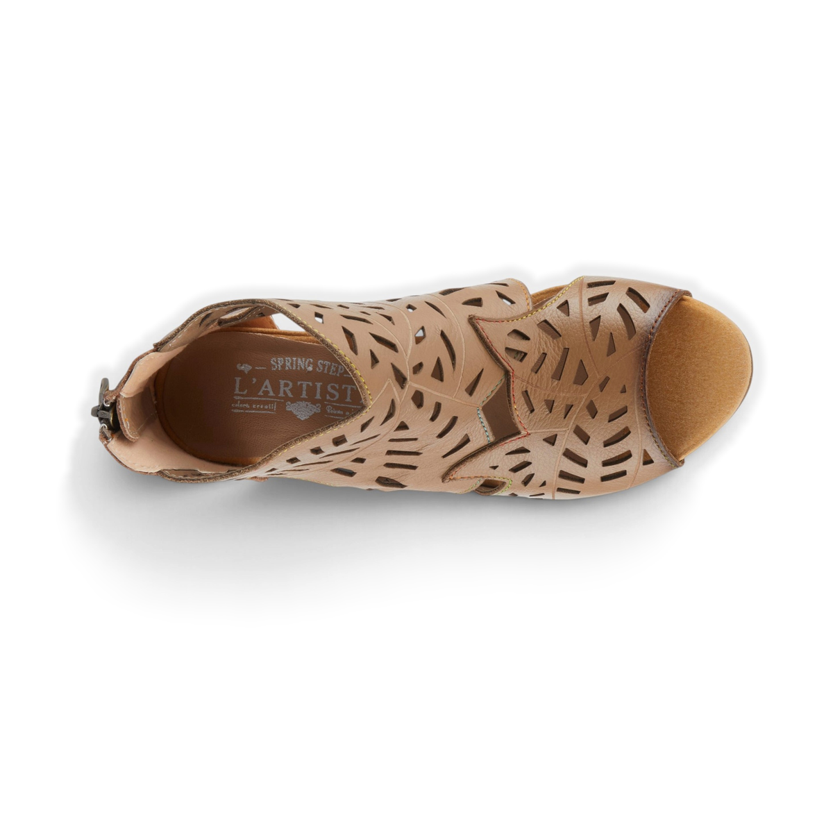L'Artiste Icon Tan sandal, overhead view; original manufacturer product photograph