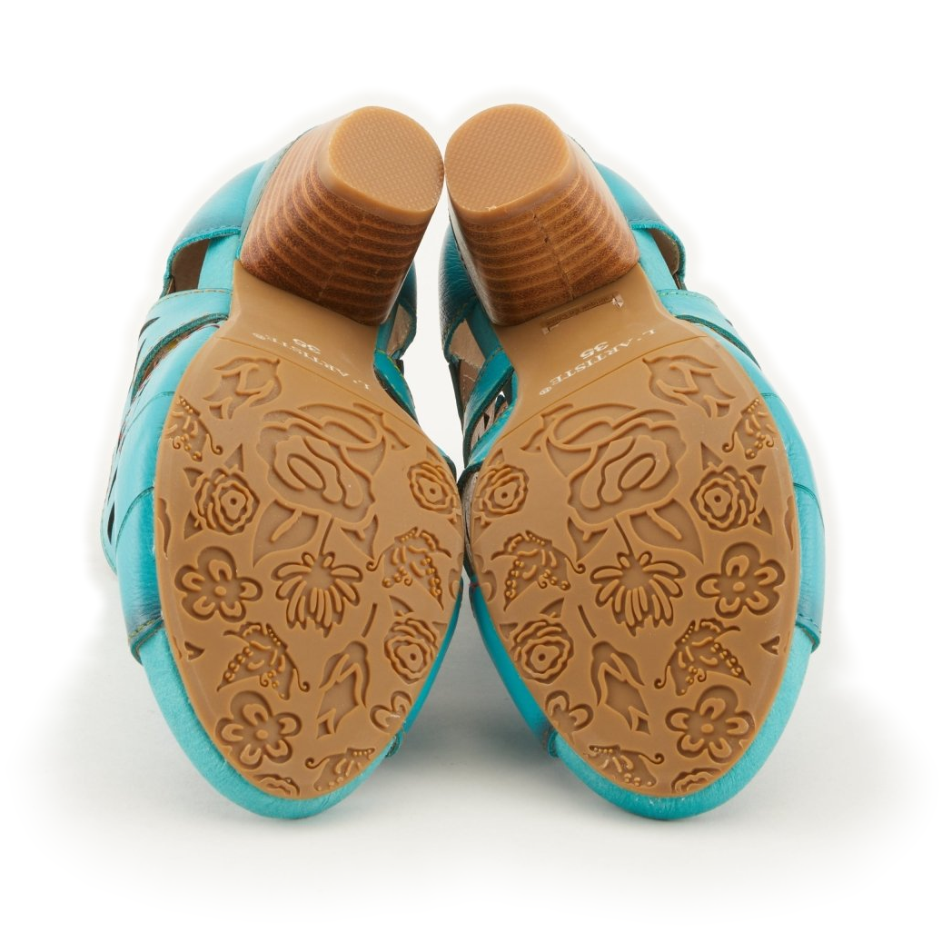 L'Artiste Icon Turquoise sandals, pair, outsole view