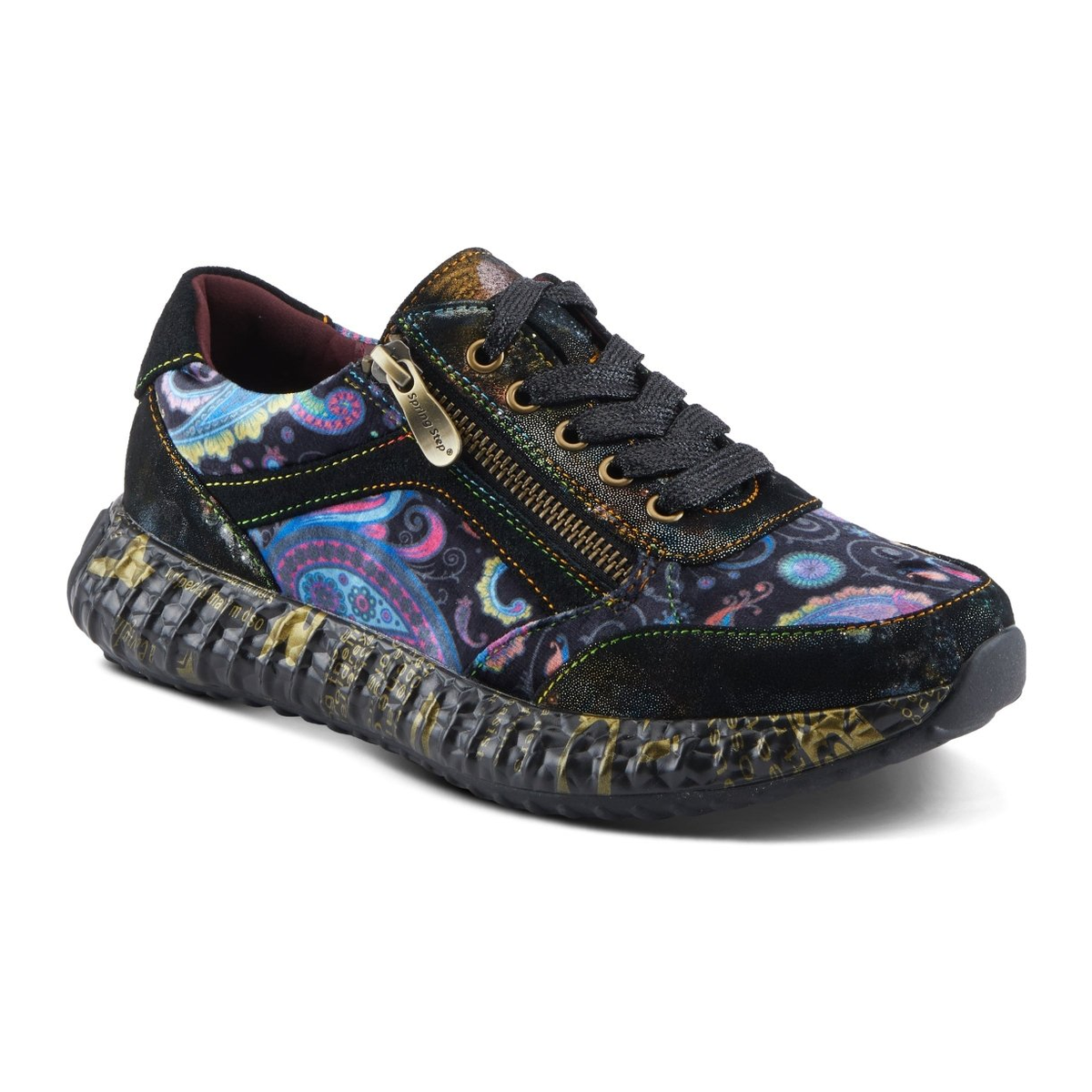 L'Artiste Javana women's black multi sneaker, three-quarter view