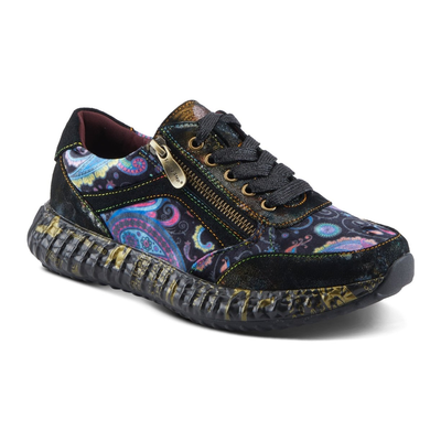 L'Artiste Javana women's black multi sneaker, three-quarter view
