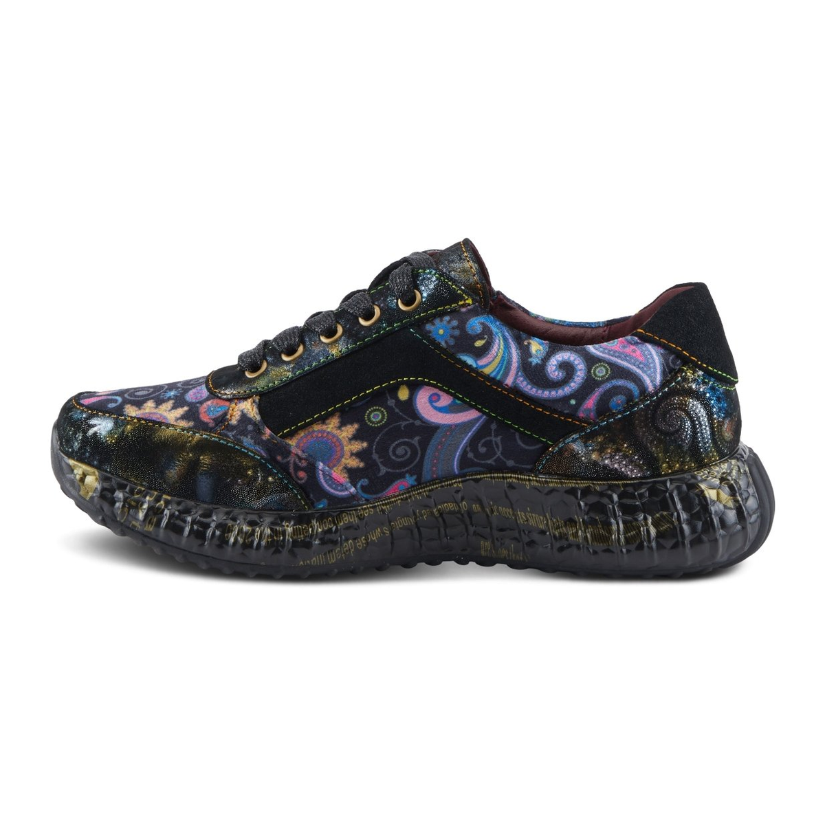 L'Artiste Javana women's black multi sneaker, left-facing side profile view