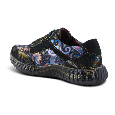 L'Artiste Javana women's black multi sneaker, rear three-quarter view