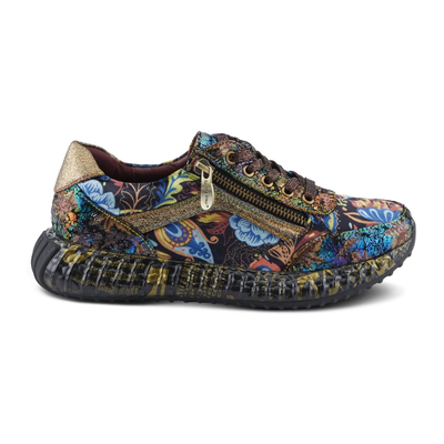 L'Artiste Javana women's gold multi sneaker, right-facing side profile view