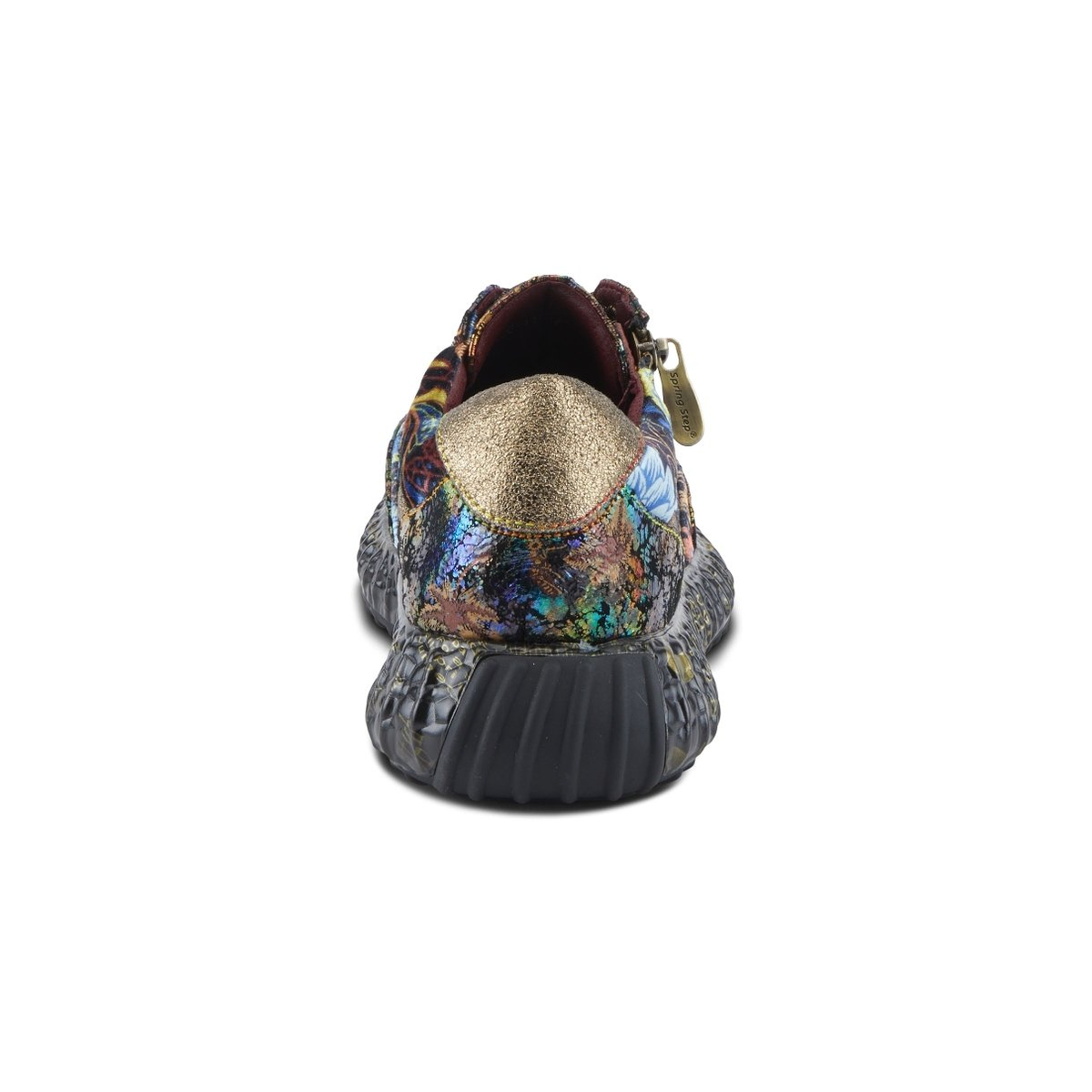 L'Artiste Javana women's gold multi sneaker, heel view