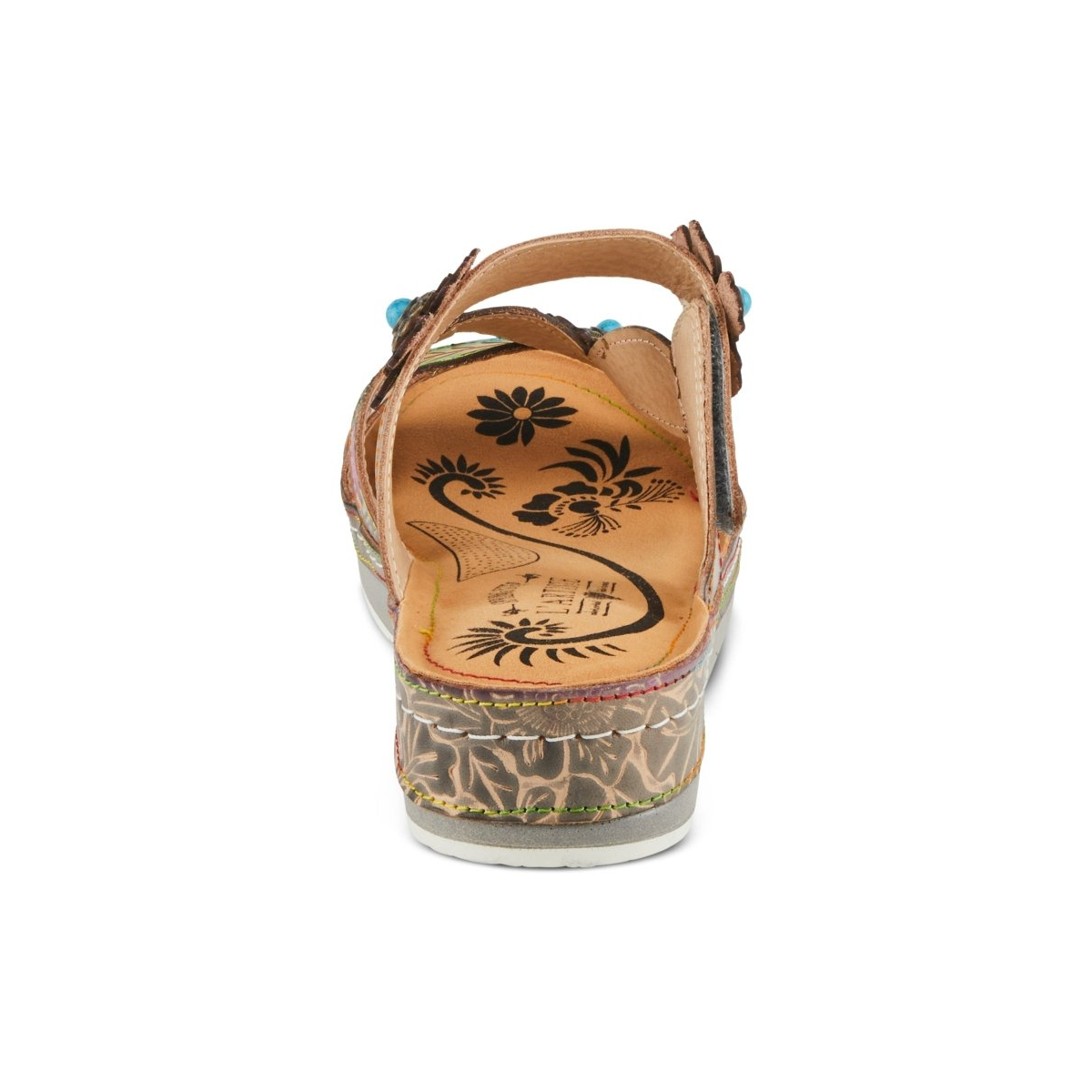 L'Artiste Pillow-Soft floral slide sandal in Grey Multi, rear view
