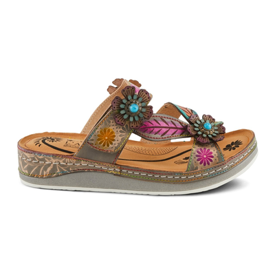 L'Artiste Pillow-Soft floral slide sandal in Grey Multi, right-facing side profile