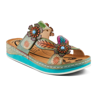 L'Artiste Pillow-Soft floral slide sandal in Mint Green Multi, front three-quarter view