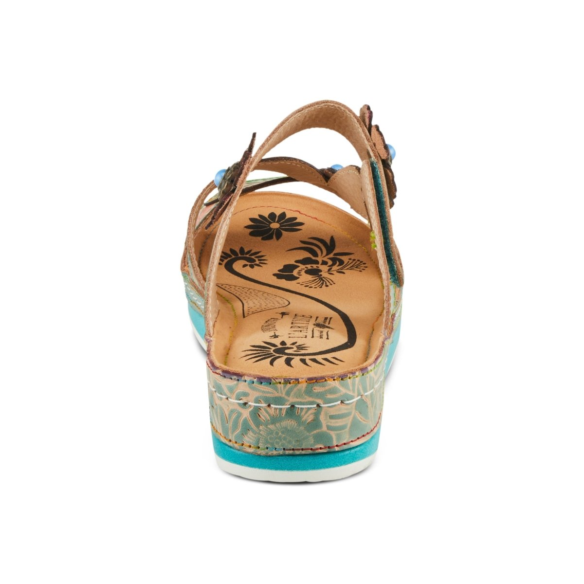 L'Artiste Pillow-Soft floral slide sandal in Mint Green Multi, rear view