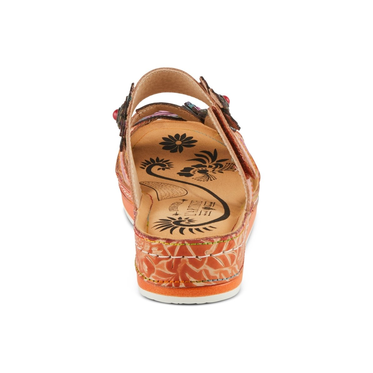 L'Artiste Pillow-Soft floral slide sandal in Peach Multi, rear view